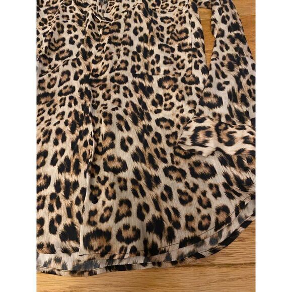 Zara, women's leopard print, long sleeve button down collared blouse size XS - Picture 3 of 6